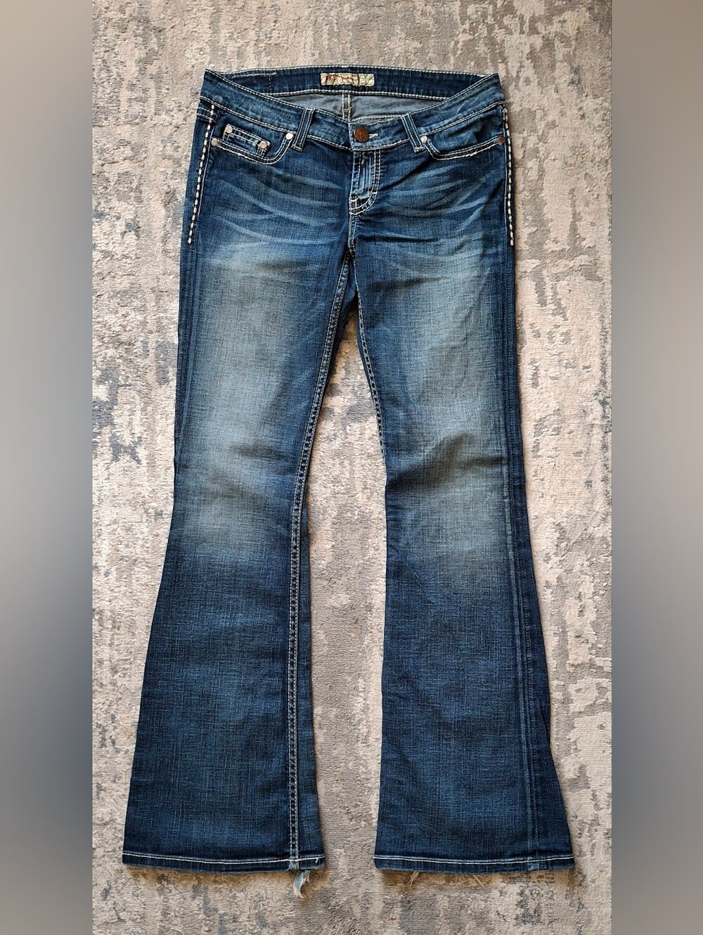 BKE Sabrina 27x31.5 Women's Bootcut Jeans - Distressed Hems Blue Wash